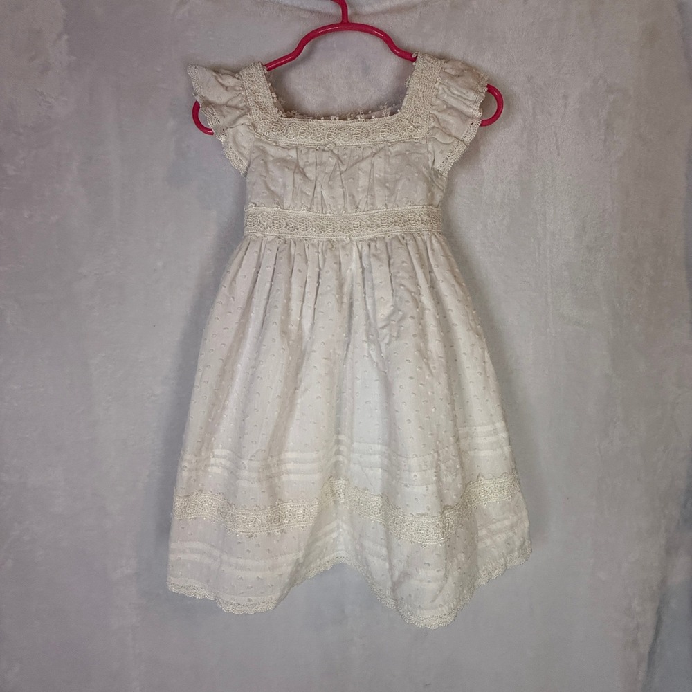 Vintage Marmellata White Swiss Dot Lace Dress Girls 2T Party Wedding